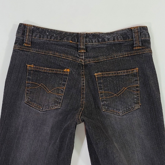 SO ♡ Black STRETCH Denim Gold Trim Stitching Fit 'n Flare Jeans 1 - Picture 13 of 14